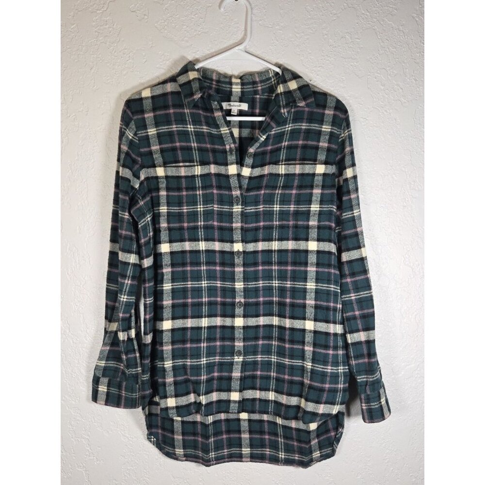 Madewell Flannel Shirt Plaid Green Black Small Cotton